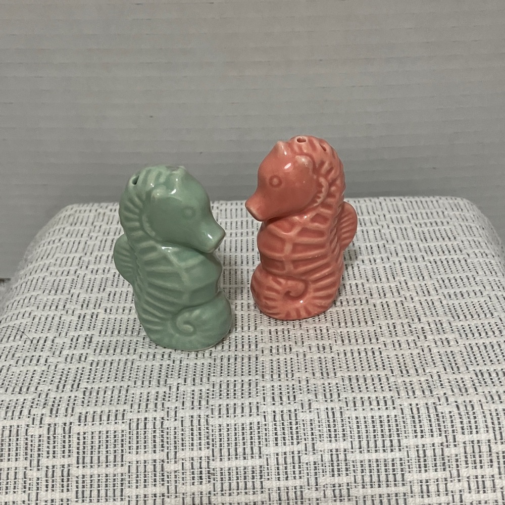 Ceramic Seahorse Salt and Pepper Shakers - Green & Coral